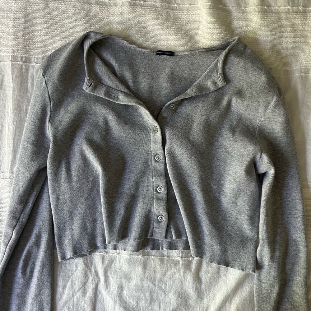 Brandy Melville Gray Cropped Button Down Polo